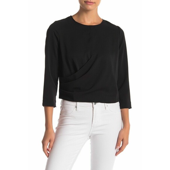 NEW Code X Mode 3/4 Sleeve Faux Wrap Blouse Women's sz S Black - Picture 2 of 6